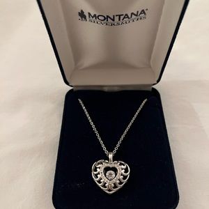 Sterling Silver heart necklace with floating diamond (cubic zirconia)-Brand new